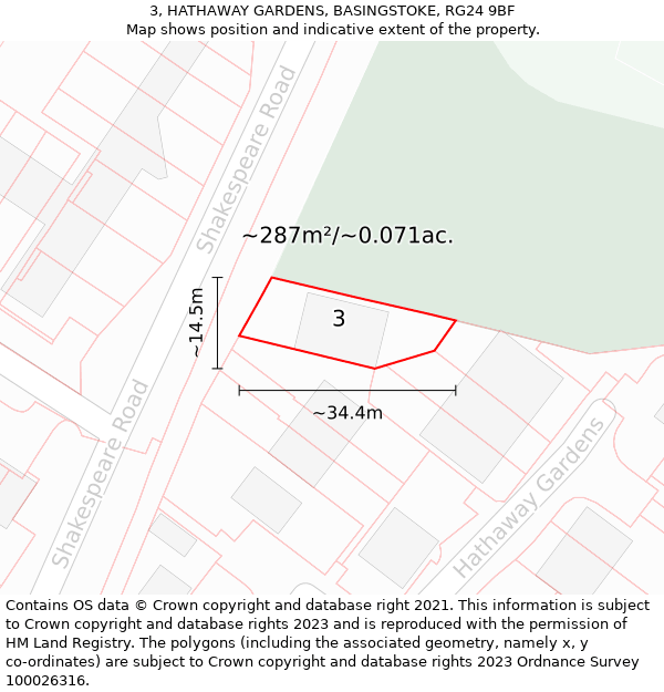 3, HATHAWAY GARDENS, BASINGSTOKE, RG24 9BF: Plot and title map