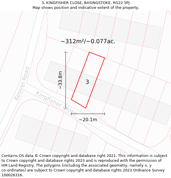 3, KINGFISHER CLOSE, BASINGSTOKE, RG22 5PJ: Plot and title map