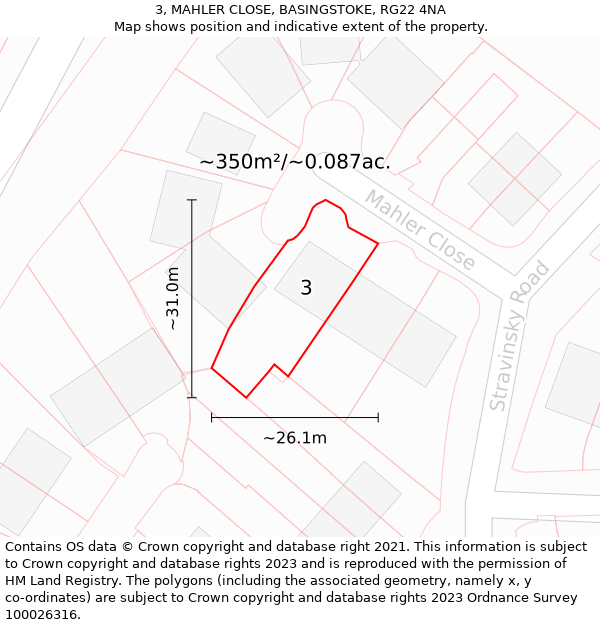 3, MAHLER CLOSE, BASINGSTOKE, RG22 4NA: Plot and title map