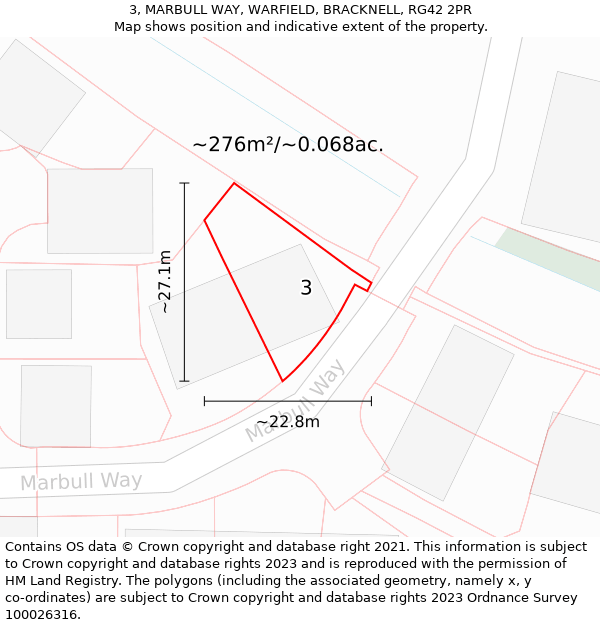 3, MARBULL WAY, WARFIELD, BRACKNELL, RG42 2PR: Plot and title map