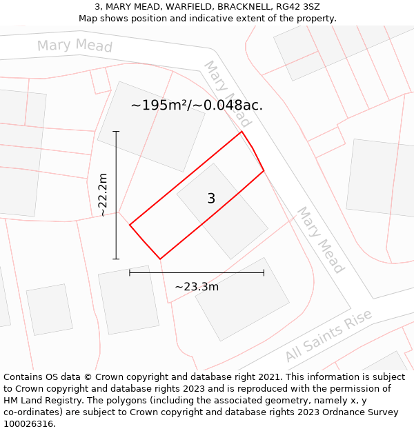 3, MARY MEAD, WARFIELD, BRACKNELL, RG42 3SZ: Plot and title map