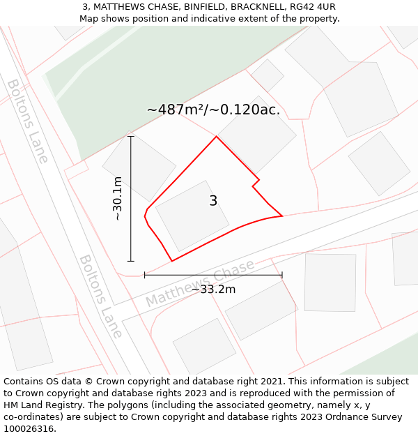 3, MATTHEWS CHASE, BINFIELD, BRACKNELL, RG42 4UR: Plot and title map