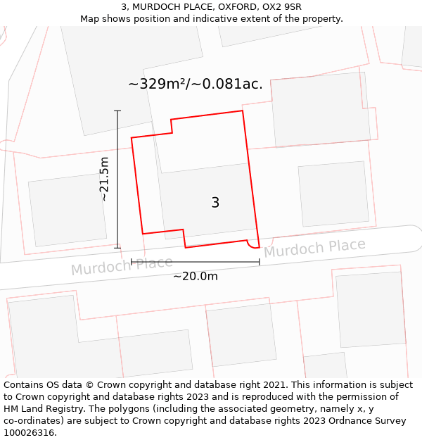 3, MURDOCH PLACE, OXFORD, OX2 9SR: Plot and title map