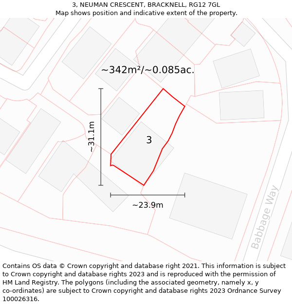 3, NEUMAN CRESCENT, BRACKNELL, RG12 7GL: Plot and title map