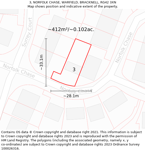 3, NORFOLK CHASE, WARFIELD, BRACKNELL, RG42 3XN: Plot and title map