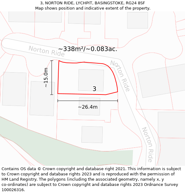 3, NORTON RIDE, LYCHPIT, BASINGSTOKE, RG24 8SF: Plot and title map