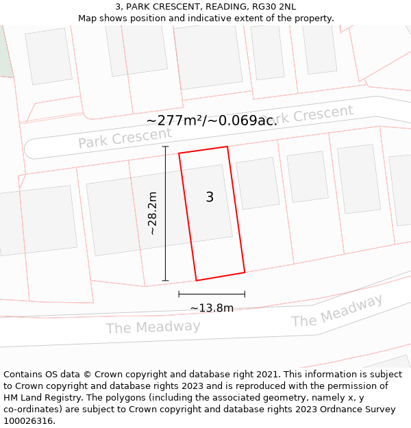 3, PARK CRESCENT, READING, RG30 2NL: Plot and title map