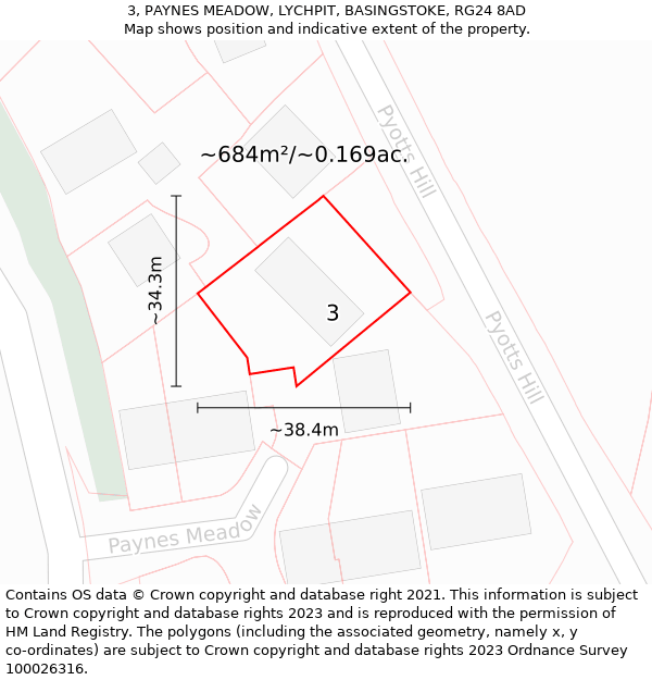 3, PAYNES MEADOW, LYCHPIT, BASINGSTOKE, RG24 8AD: Plot and title map