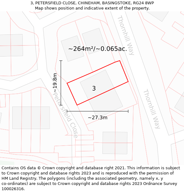 3, PETERSFIELD CLOSE, CHINEHAM, BASINGSTOKE, RG24 8WP: Plot and title map