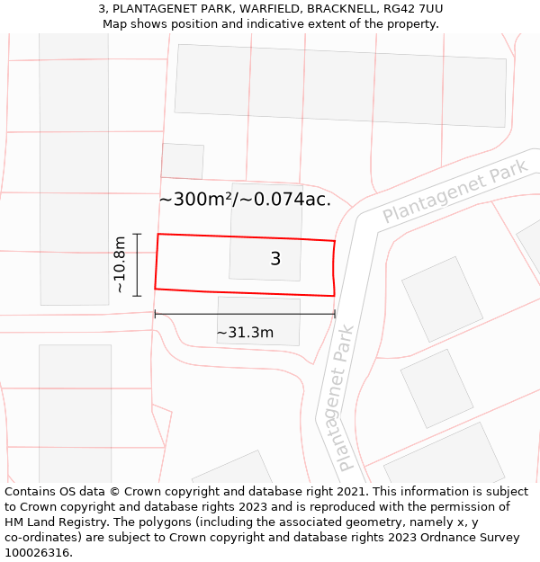 3, PLANTAGENET PARK, WARFIELD, BRACKNELL, RG42 7UU: Plot and title map