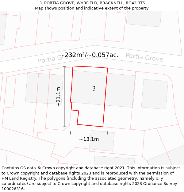 3, PORTIA GROVE, WARFIELD, BRACKNELL, RG42 3TS: Plot and title map