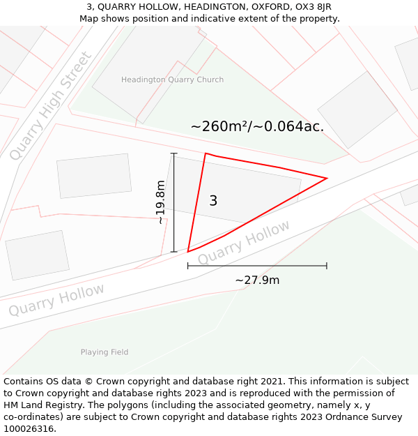 3, QUARRY HOLLOW, HEADINGTON, OXFORD, OX3 8JR: Plot and title map