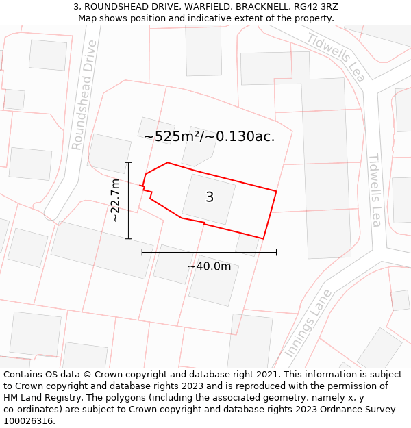 3, ROUNDSHEAD DRIVE, WARFIELD, BRACKNELL, RG42 3RZ: Plot and title map