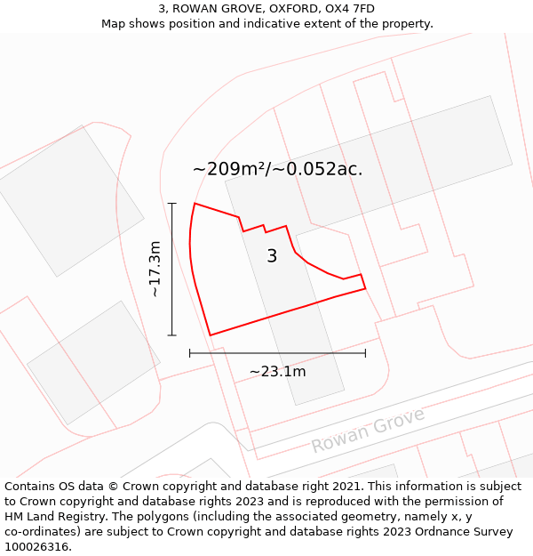 3, ROWAN GROVE, OXFORD, OX4 7FD: Plot and title map