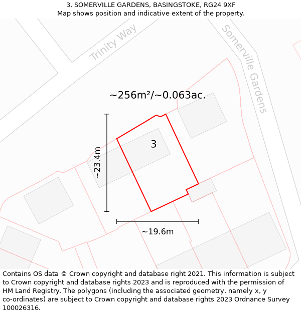 3, SOMERVILLE GARDENS, BASINGSTOKE, RG24 9XF: Plot and title map