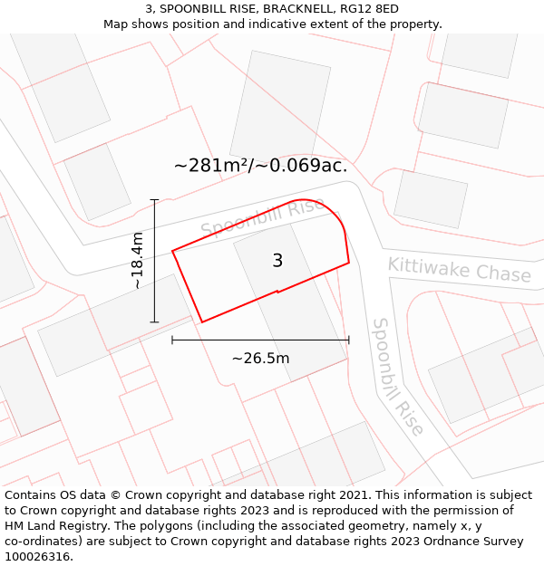 3, SPOONBILL RISE, BRACKNELL, RG12 8ED: Plot and title map