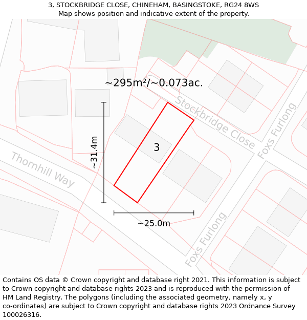 3, STOCKBRIDGE CLOSE, CHINEHAM, BASINGSTOKE, RG24 8WS: Plot and title map