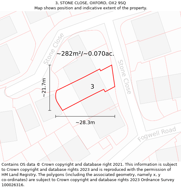 3, STONE CLOSE, OXFORD, OX2 9SQ: Plot and title map