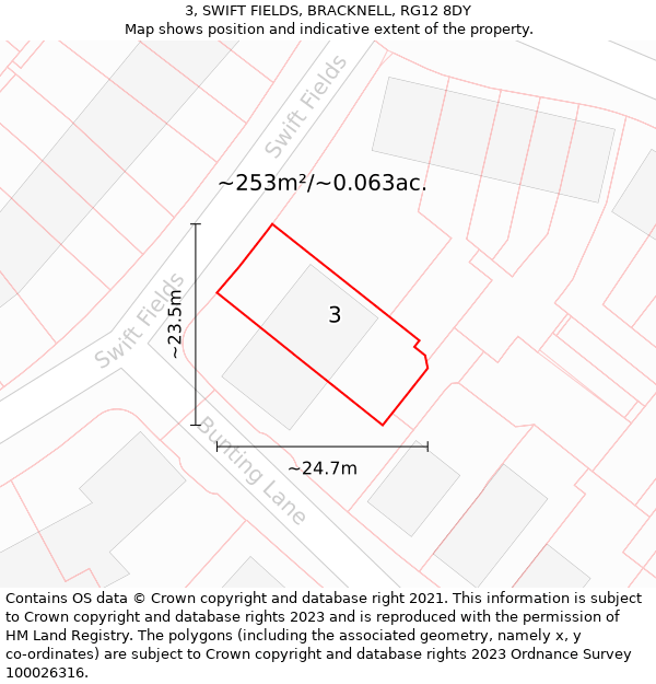 3, SWIFT FIELDS, BRACKNELL, RG12 8DY: Plot and title map