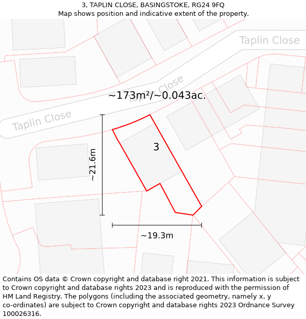 3, TAPLIN CLOSE, BASINGSTOKE, RG24 9FQ: Plot and title map