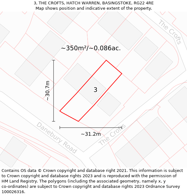 3, THE CROFTS, HATCH WARREN, BASINGSTOKE, RG22 4RE: Plot and title map