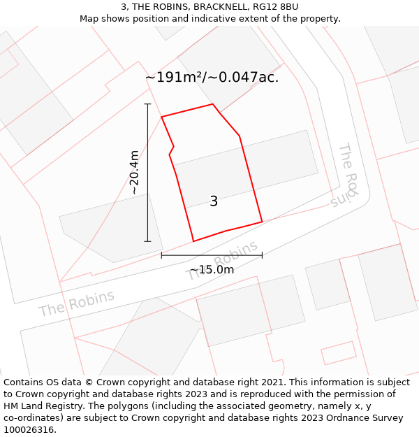 3, THE ROBINS, BRACKNELL, RG12 8BU: Plot and title map