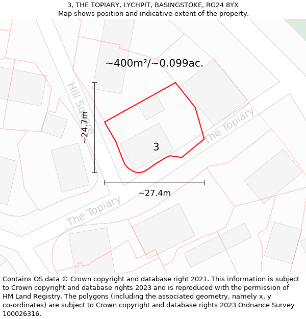 3, THE TOPIARY, LYCHPIT, BASINGSTOKE, RG24 8YX: Plot and title map