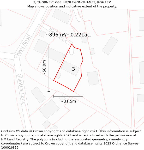 3, THORNE CLOSE, HENLEY-ON-THAMES, RG9 1RZ: Plot and title map