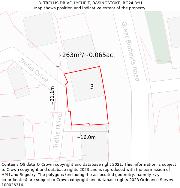 3, TRELLIS DRIVE, LYCHPIT, BASINGSTOKE, RG24 8YU: Plot and title map