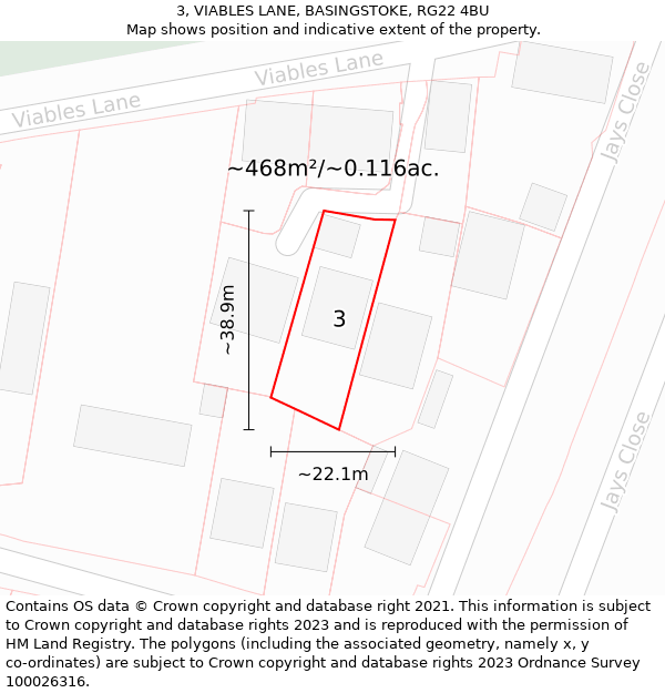 3, VIABLES LANE, BASINGSTOKE, RG22 4BU: Plot and title map