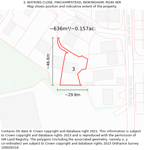 3, WATKINS CLOSE, FINCHAMPSTEAD, WOKINGHAM, RG40 4ER: Plot and title map