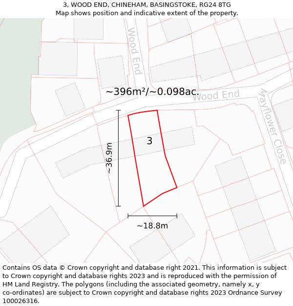 3, WOOD END, CHINEHAM, BASINGSTOKE, RG24 8TG: Plot and title map