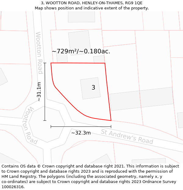 3, WOOTTON ROAD, HENLEY-ON-THAMES, RG9 1QE: Plot and title map