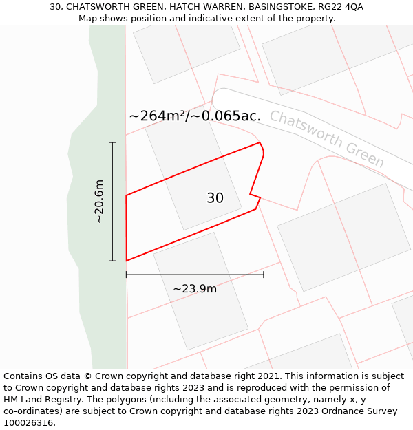 30, CHATSWORTH GREEN, HATCH WARREN, BASINGSTOKE, RG22 4QA: Plot and title map