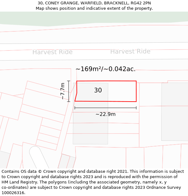 30, CONEY GRANGE, WARFIELD, BRACKNELL, RG42 2PN: Plot and title map