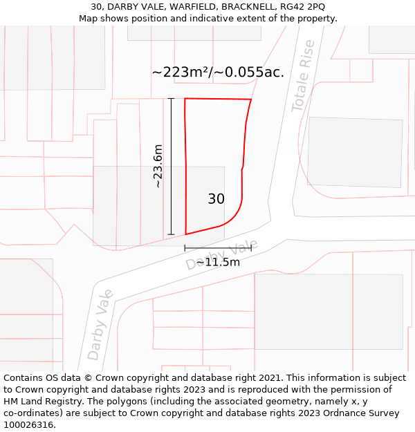 30, DARBY VALE, WARFIELD, BRACKNELL, RG42 2PQ: Plot and title map