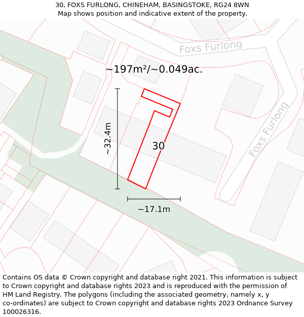 30, FOXS FURLONG, CHINEHAM, BASINGSTOKE, RG24 8WN: Plot and title map