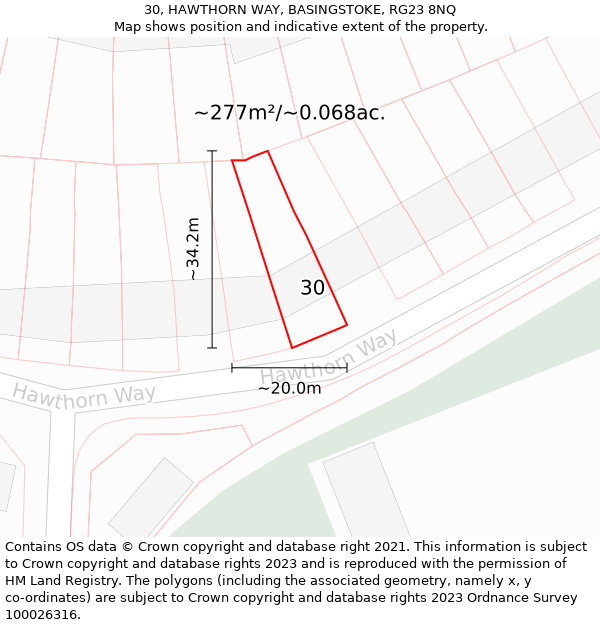 30, HAWTHORN WAY, BASINGSTOKE, RG23 8NQ: Plot and title map