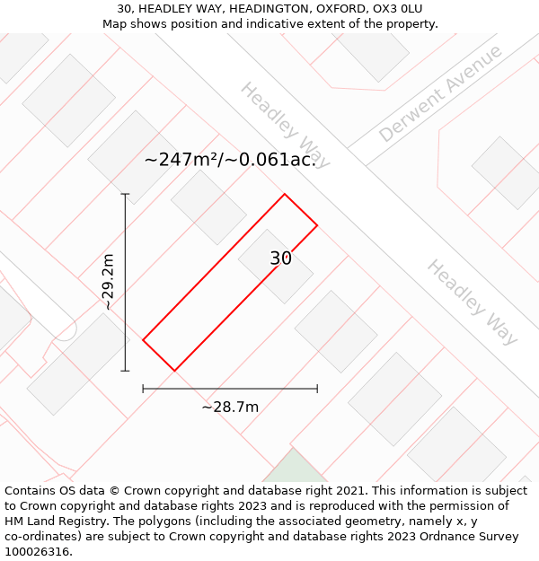 30, HEADLEY WAY, HEADINGTON, OXFORD, OX3 0LU: Plot and title map