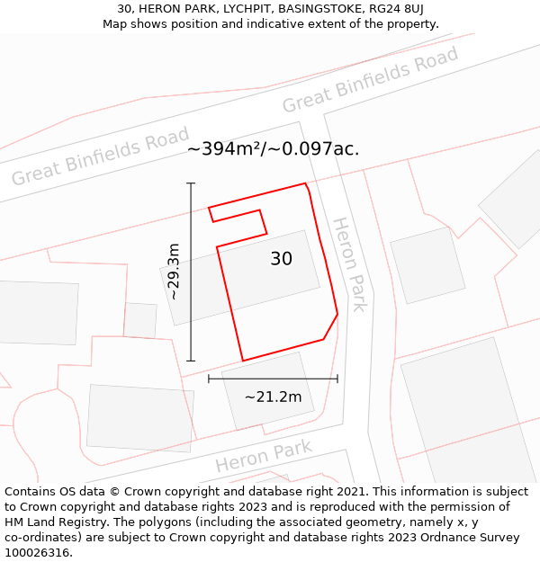 30, HERON PARK, LYCHPIT, BASINGSTOKE, RG24 8UJ: Plot and title map