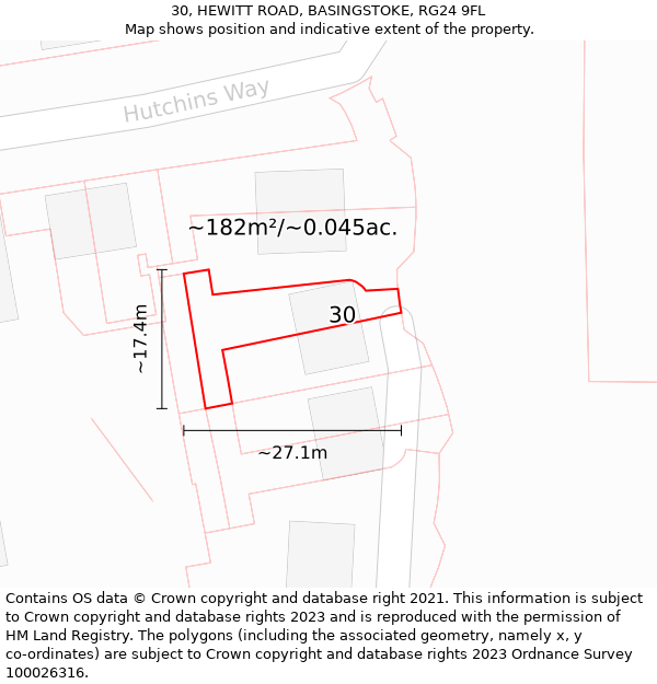 30, HEWITT ROAD, BASINGSTOKE, RG24 9FL: Plot and title map