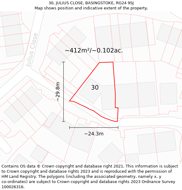 30, JULIUS CLOSE, BASINGSTOKE, RG24 9SJ: Plot and title map