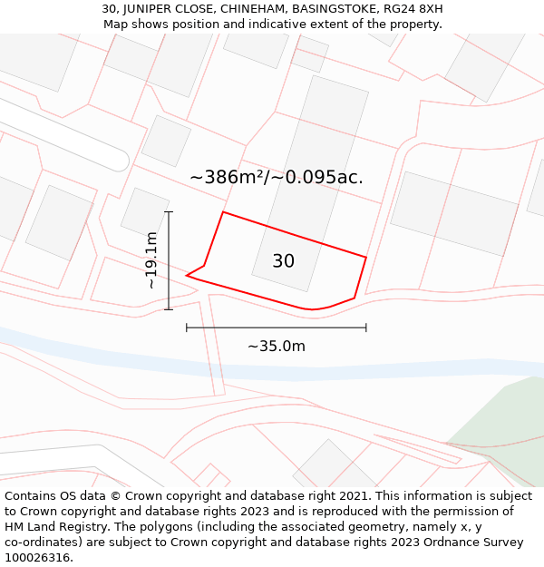 30, JUNIPER CLOSE, CHINEHAM, BASINGSTOKE, RG24 8XH: Plot and title map