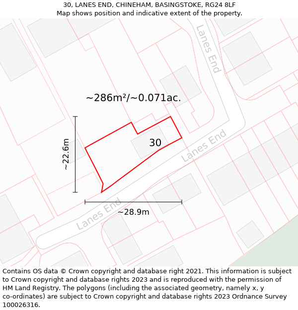 30, LANES END, CHINEHAM, BASINGSTOKE, RG24 8LF: Plot and title map
