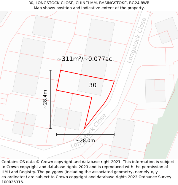 30, LONGSTOCK CLOSE, CHINEHAM, BASINGSTOKE, RG24 8WR: Plot and title map