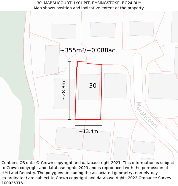 30, MARSHCOURT, LYCHPIT, BASINGSTOKE, RG24 8UY: Plot and title map