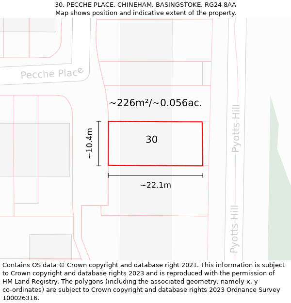 30, PECCHE PLACE, CHINEHAM, BASINGSTOKE, RG24 8AA: Plot and title map