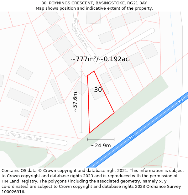 30, POYNINGS CRESCENT, BASINGSTOKE, RG21 3AY: Plot and title map