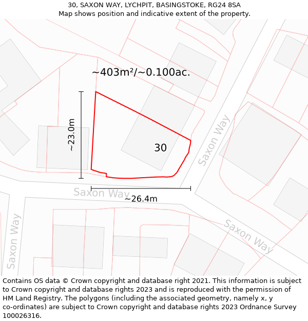 30, SAXON WAY, LYCHPIT, BASINGSTOKE, RG24 8SA: Plot and title map