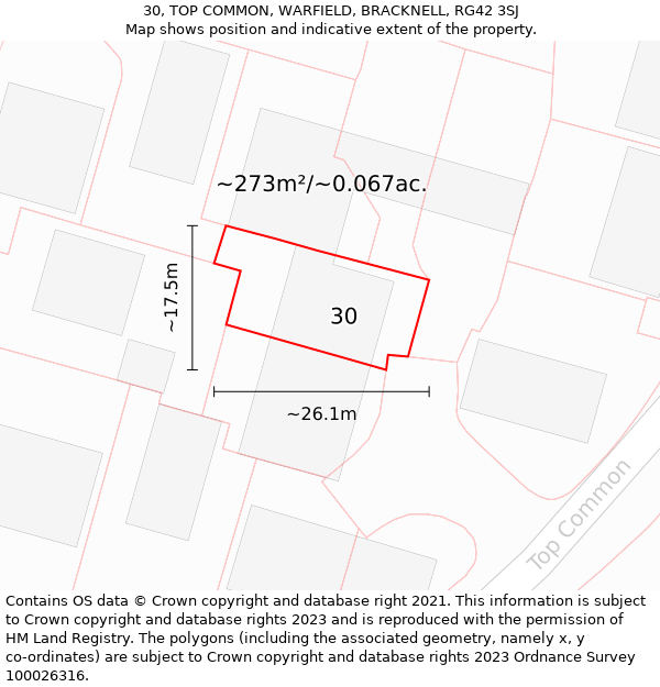 30, TOP COMMON, WARFIELD, BRACKNELL, RG42 3SJ: Plot and title map